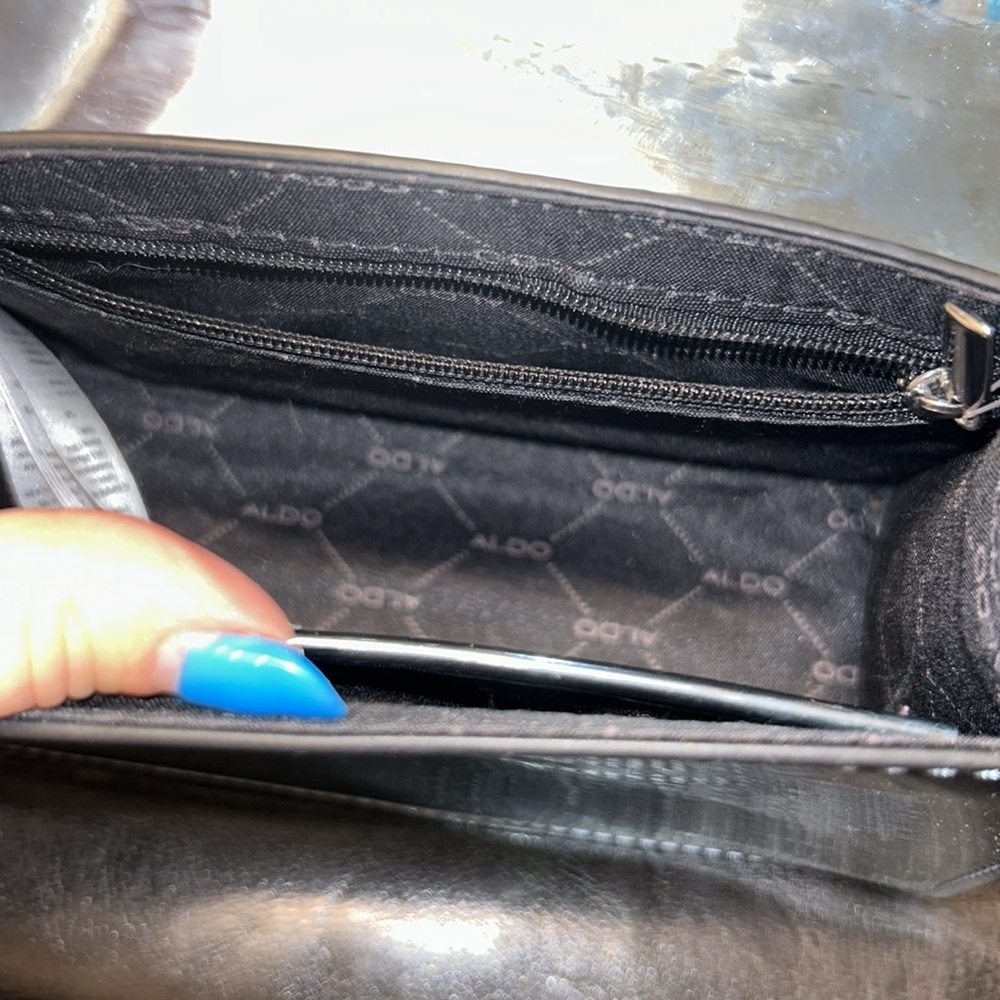 ALDO CHROME BLUE RHINESTONE BOW MINI CROSSBODY BAG TEAL - Picture 4 of 8